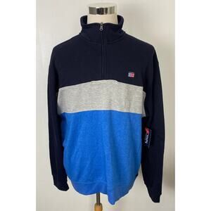 NEW Men Chaps Everyday Fleece colorblock stripe 1/2 zip pullover sweater 2XL